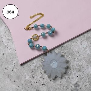 White Daisy Car Charm- Blue Crystal with Floral Pendant with Gold Chain